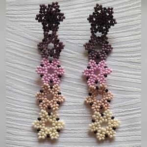 Handmade Huichol Elegant Beaded Flower Earrings